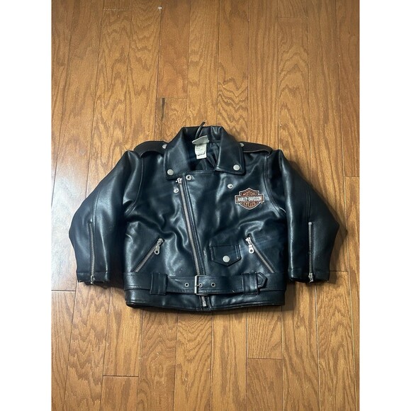 Harley Davidson Jacket Kids Official Graphic Black Leather Biker Jacket 4T - Picture 1 of 5